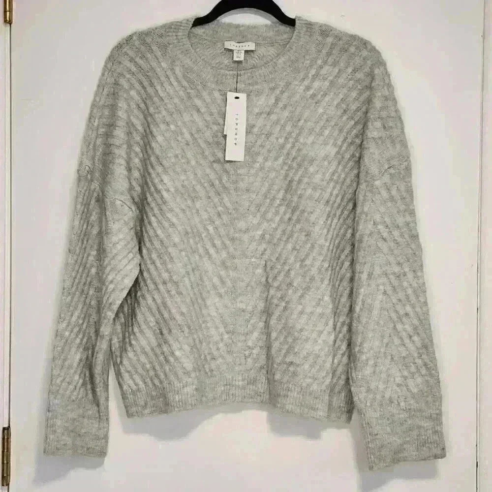 NWT Topshop Womens Gray Crew Neck Sweater Size US‎ 12, UK L
